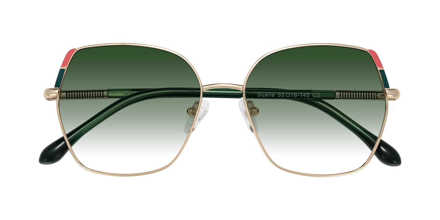 Folded Front of Suarie in Gold/Green with Green Gradient Lenses