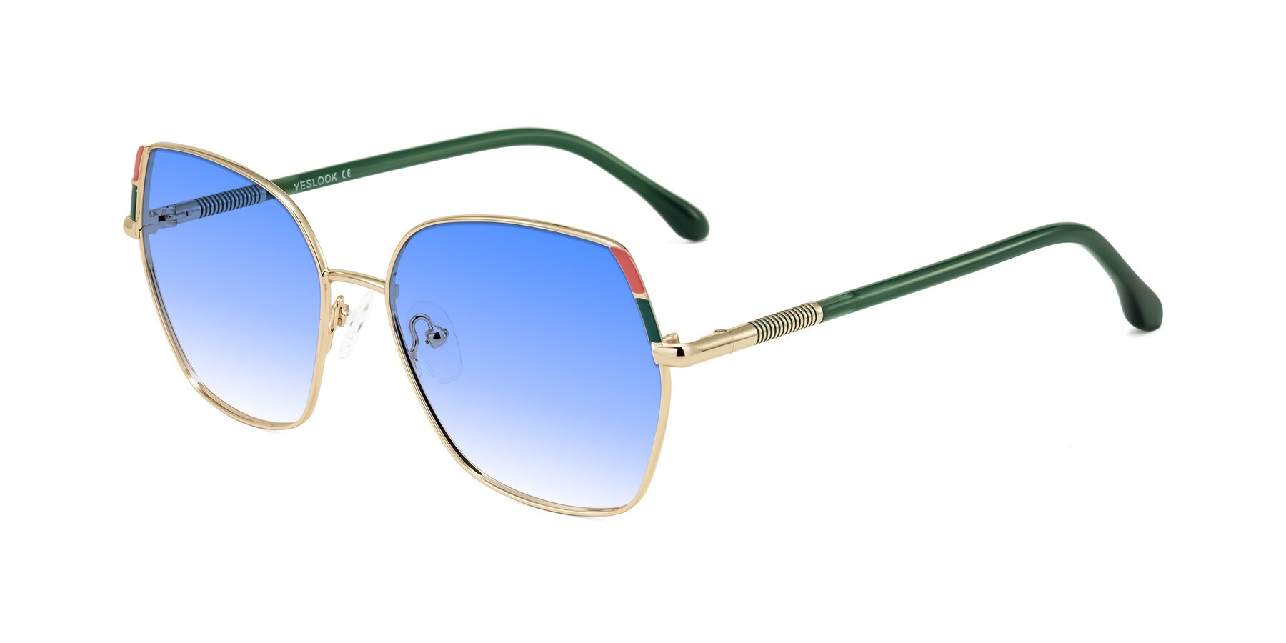 Angle of Suarie in Gold/Green with Blue Gradient Lenses