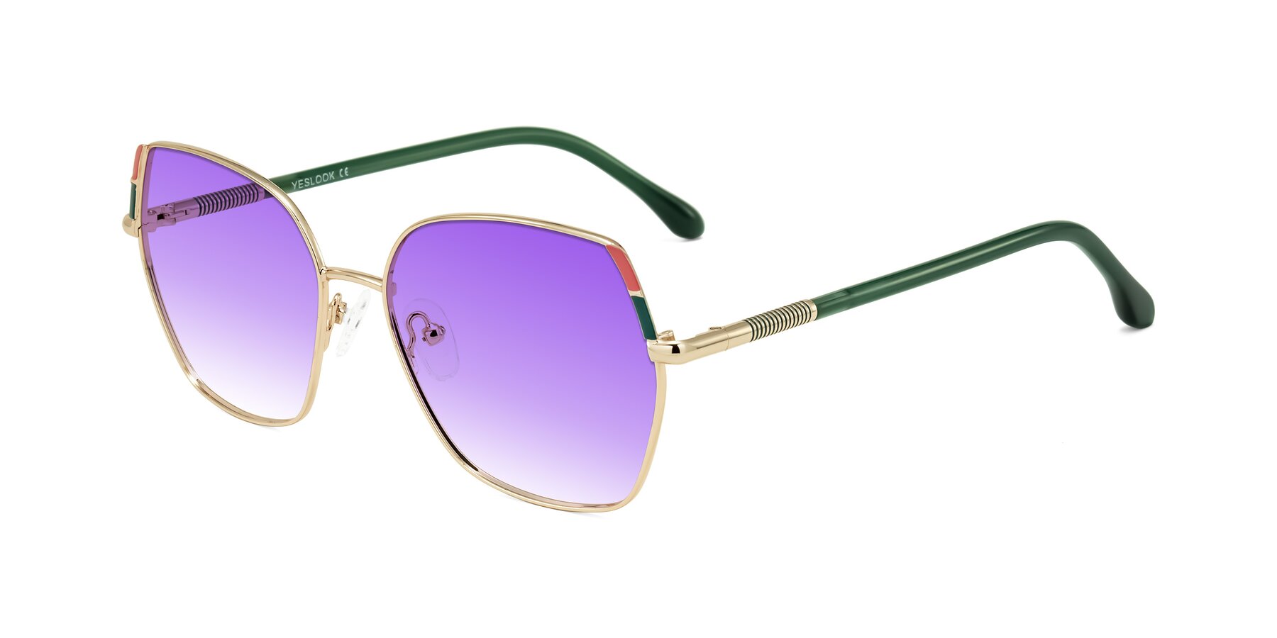 Angle of Suarie in Gold/Green with Purple Gradient Lenses