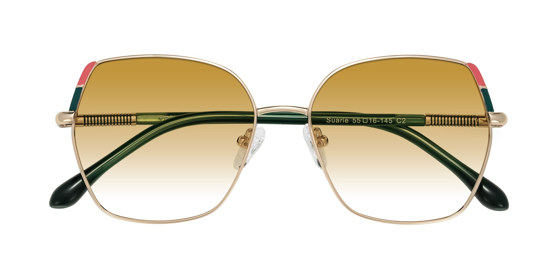 Folded Front of Suarie in Gold/Green with Champagne Gradient Lenses