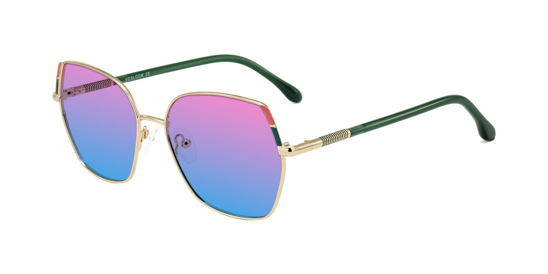Angle of Suarie in Gold/Green with Pink / Blue Gradient Lenses