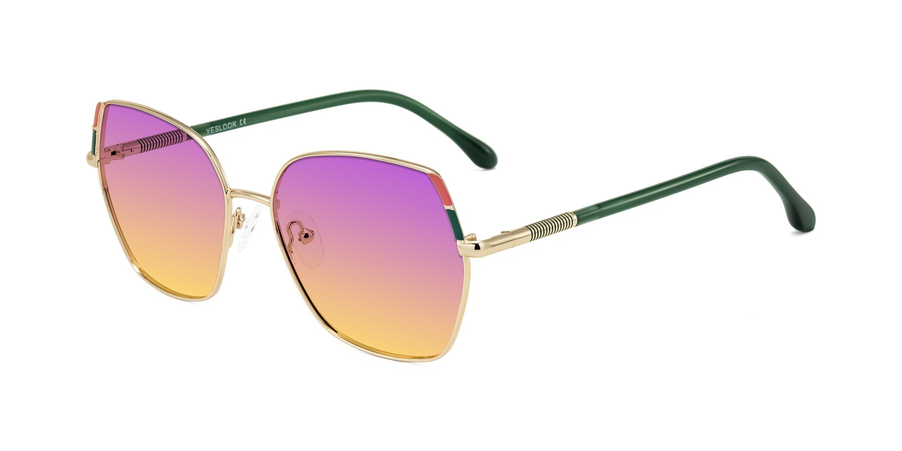 Angle of Suarie in Gold/Green with Purple / Yellow Gradient Lenses