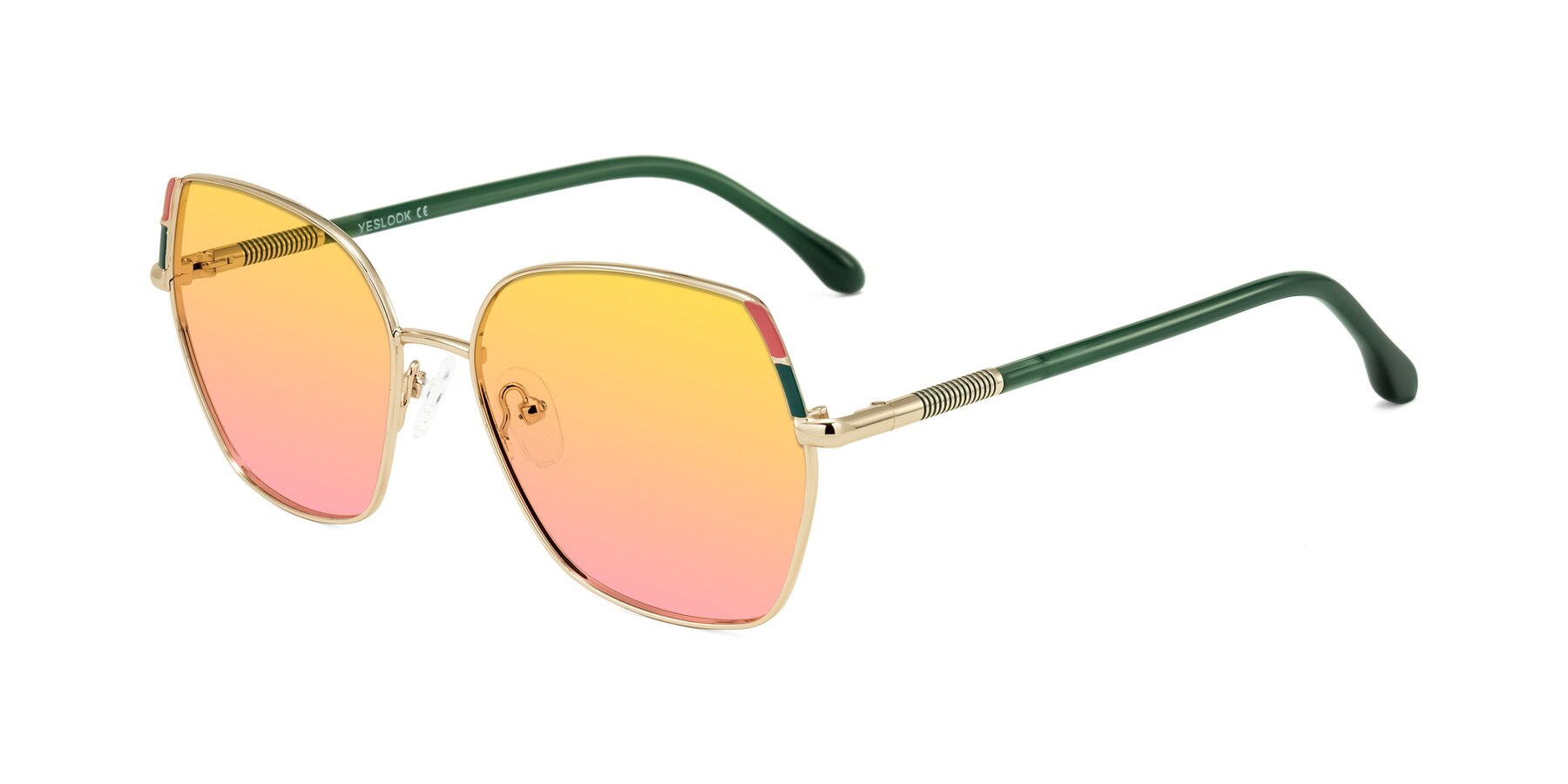 Angle of Suarie in Gold/Green with Yellow / Pink Gradient Lenses