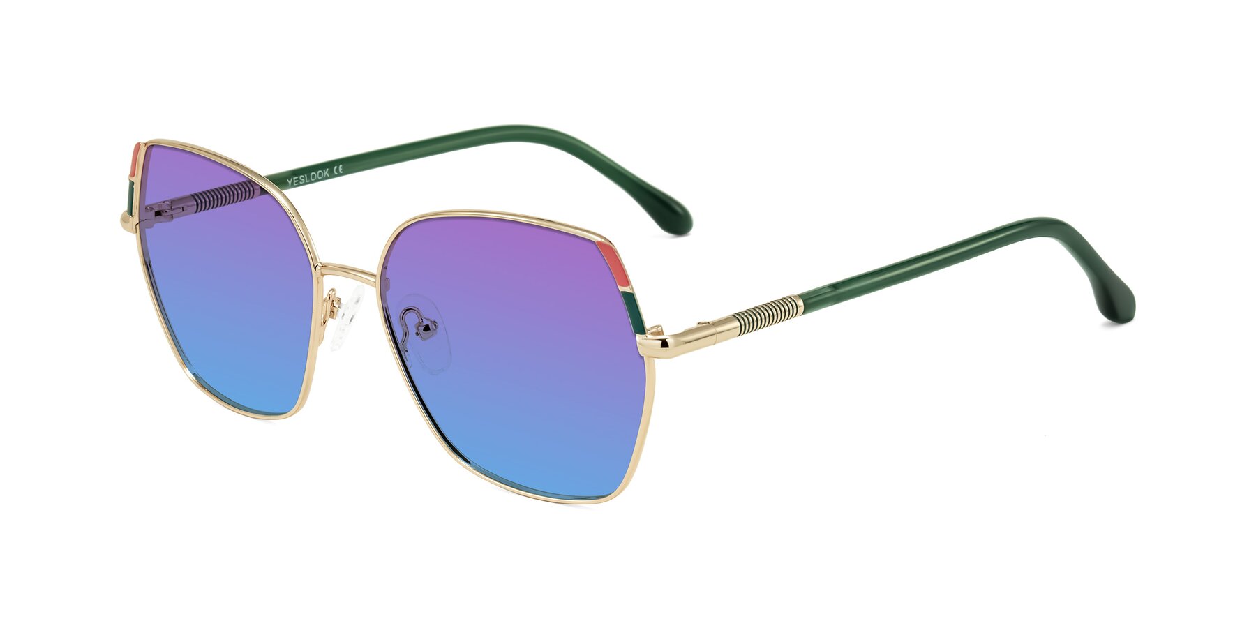 Angle of Suarie in Gold/Green with Purple / Blue Gradient Lenses