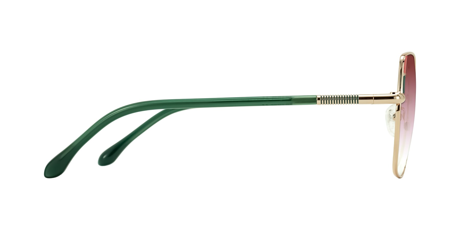 Side of Suarie in Gold/Green with Garnet Gradient Lenses