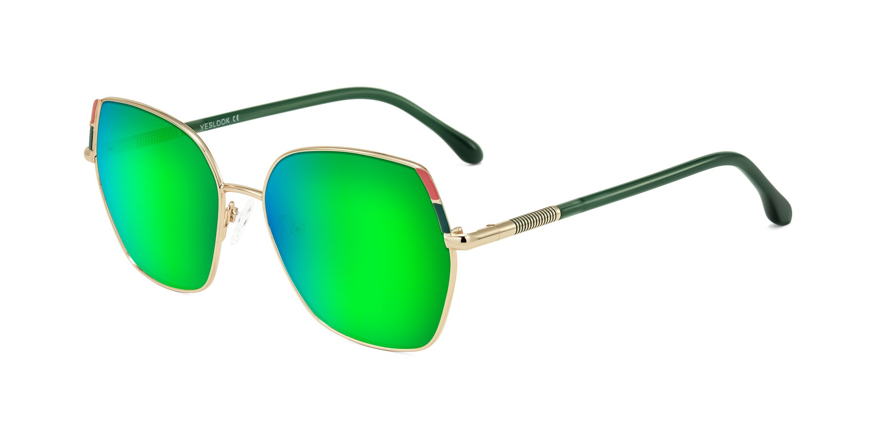 Angle of Suarie in Gold/Green with Green Mirrored Lenses