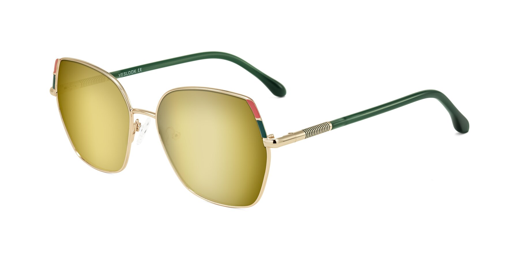 Angle of Suarie in Gold/Green with Gold Mirrored Lenses