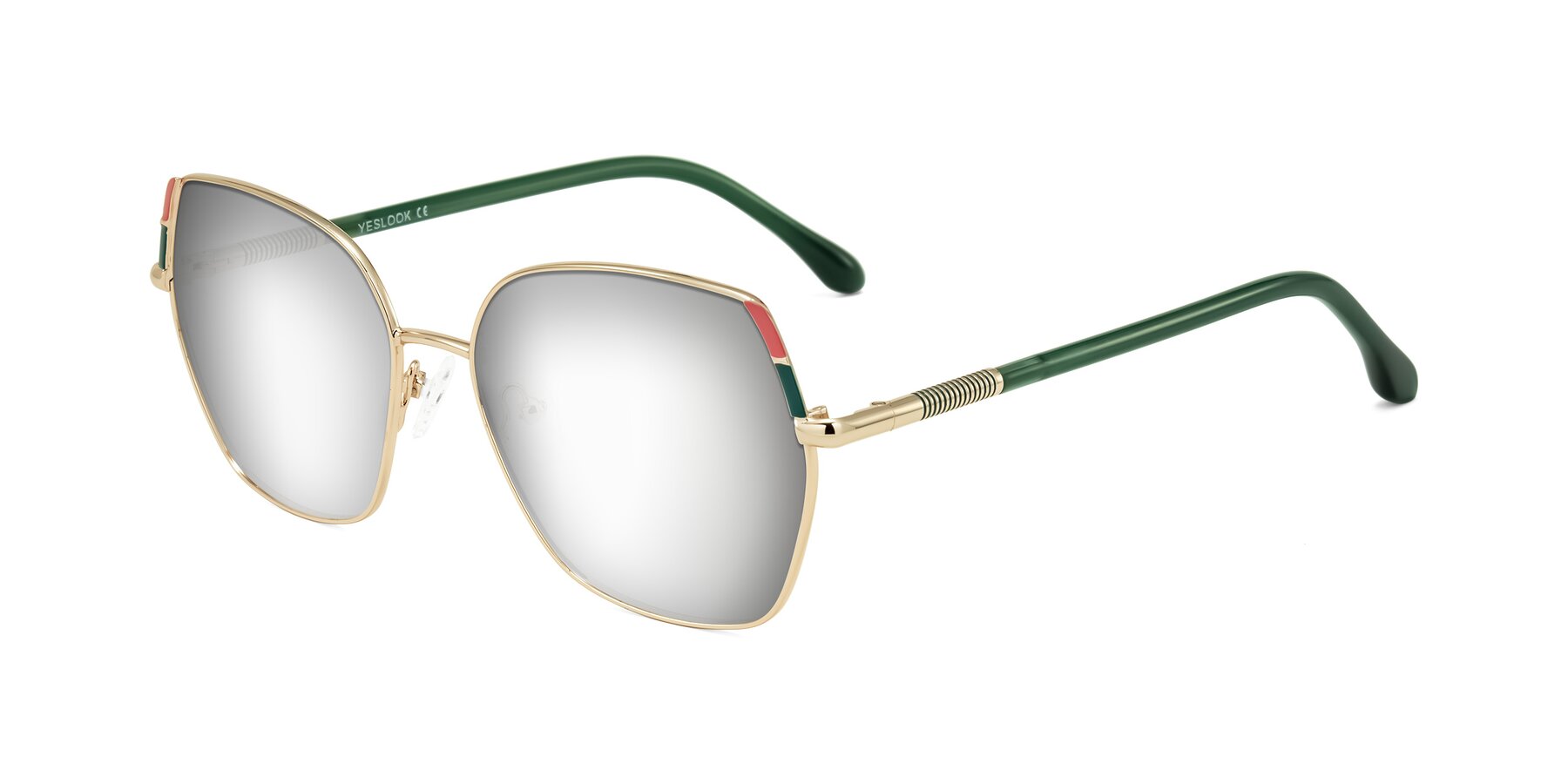Angle of Suarie in Gold/Green with Silver Mirrored Lenses
