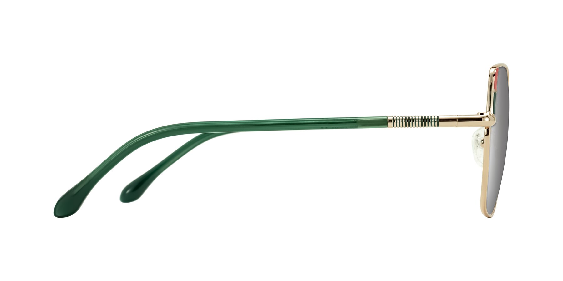 Side of Suarie in Gold/Green with Silver Mirrored Lenses