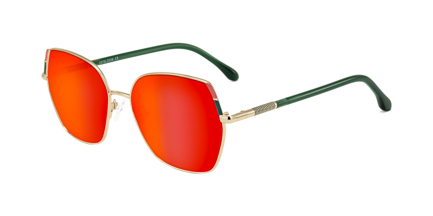 Angle of Suarie in Gold/Green with Red Gold Mirrored Lenses