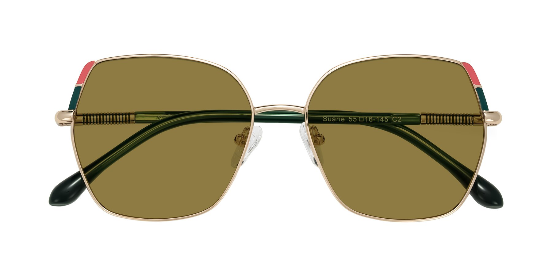Folded Front of Suarie in Gold/Green with Brown Polarized Lenses