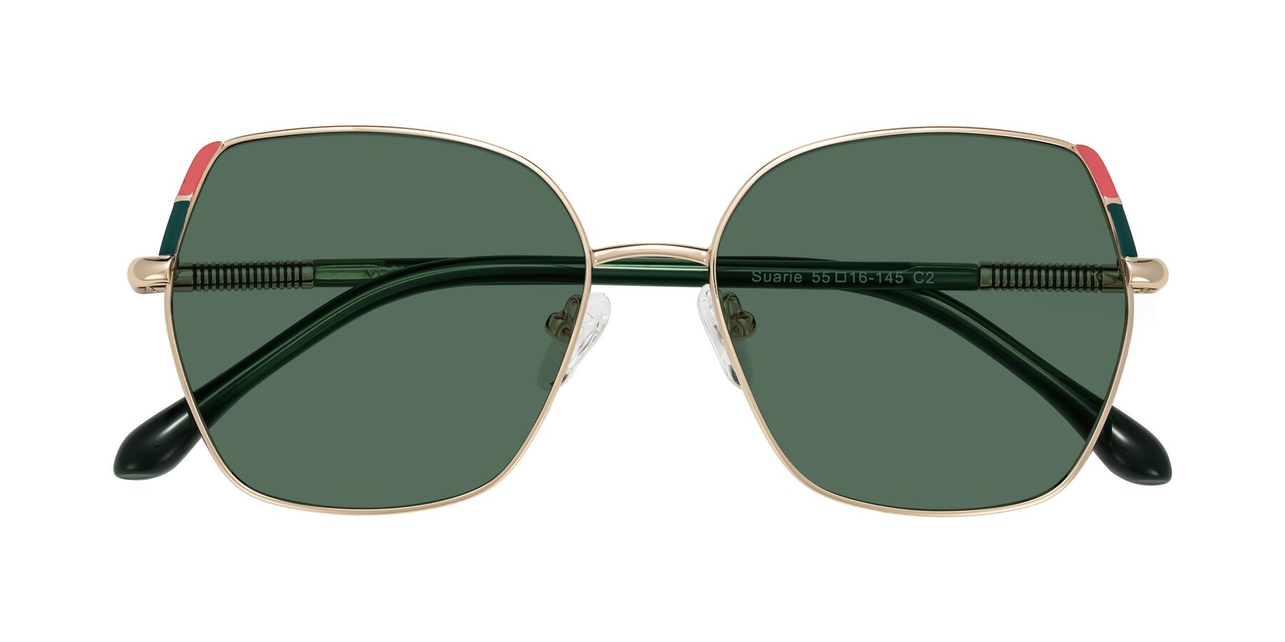 Folded Front of Suarie in Gold/Green with Green Polarized Lenses