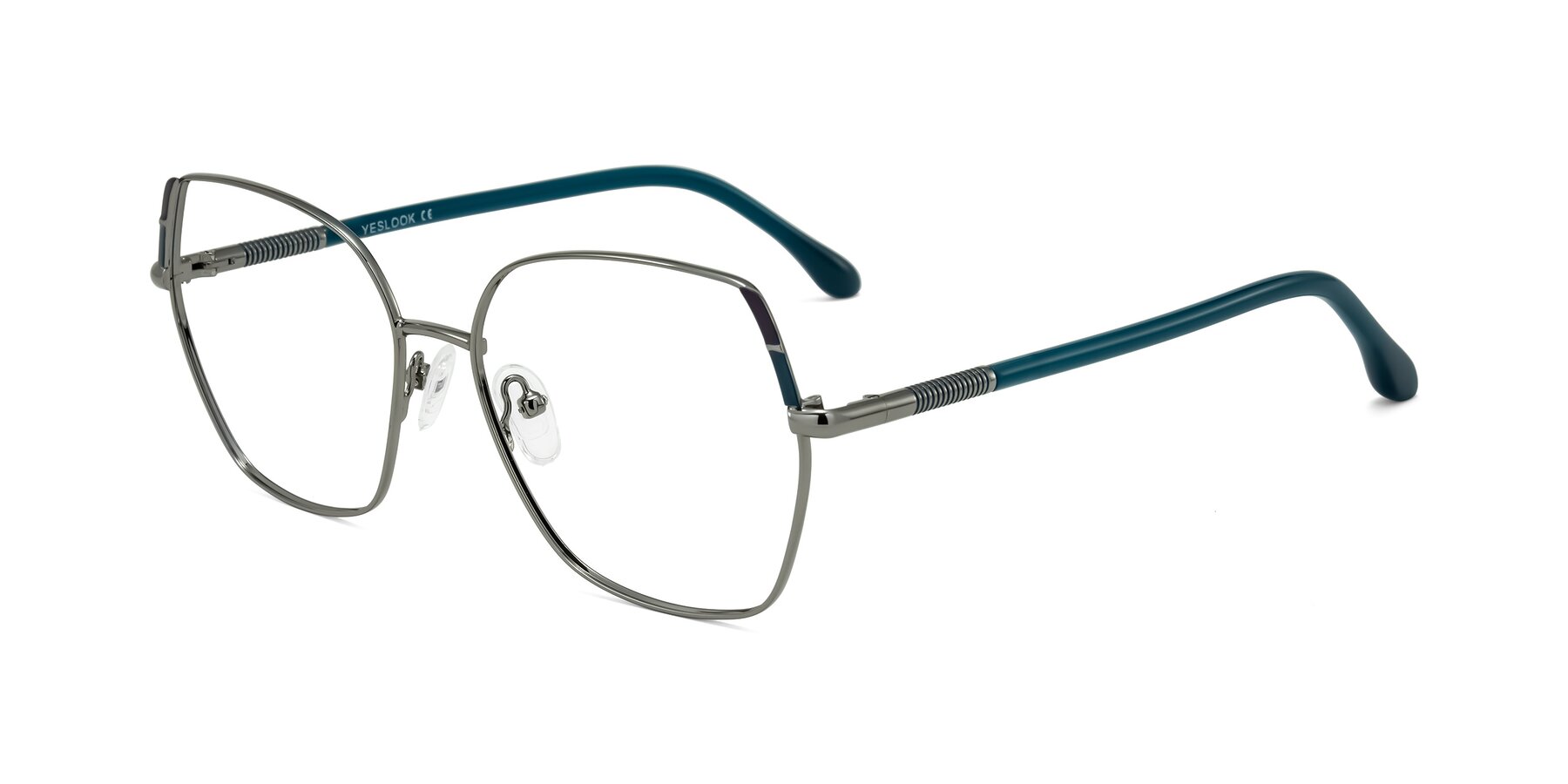 Angle of Suarie in Gunmetal/Teal with Clear Eyeglass Lenses