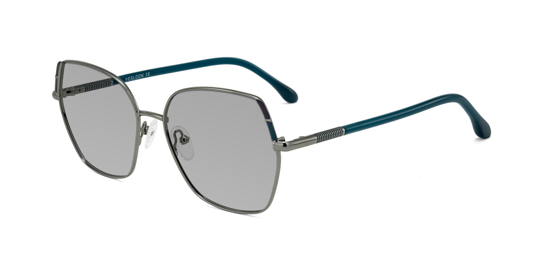 Angle of Suarie in Gunmetal/Teal with Light Gray Tinted Lenses
