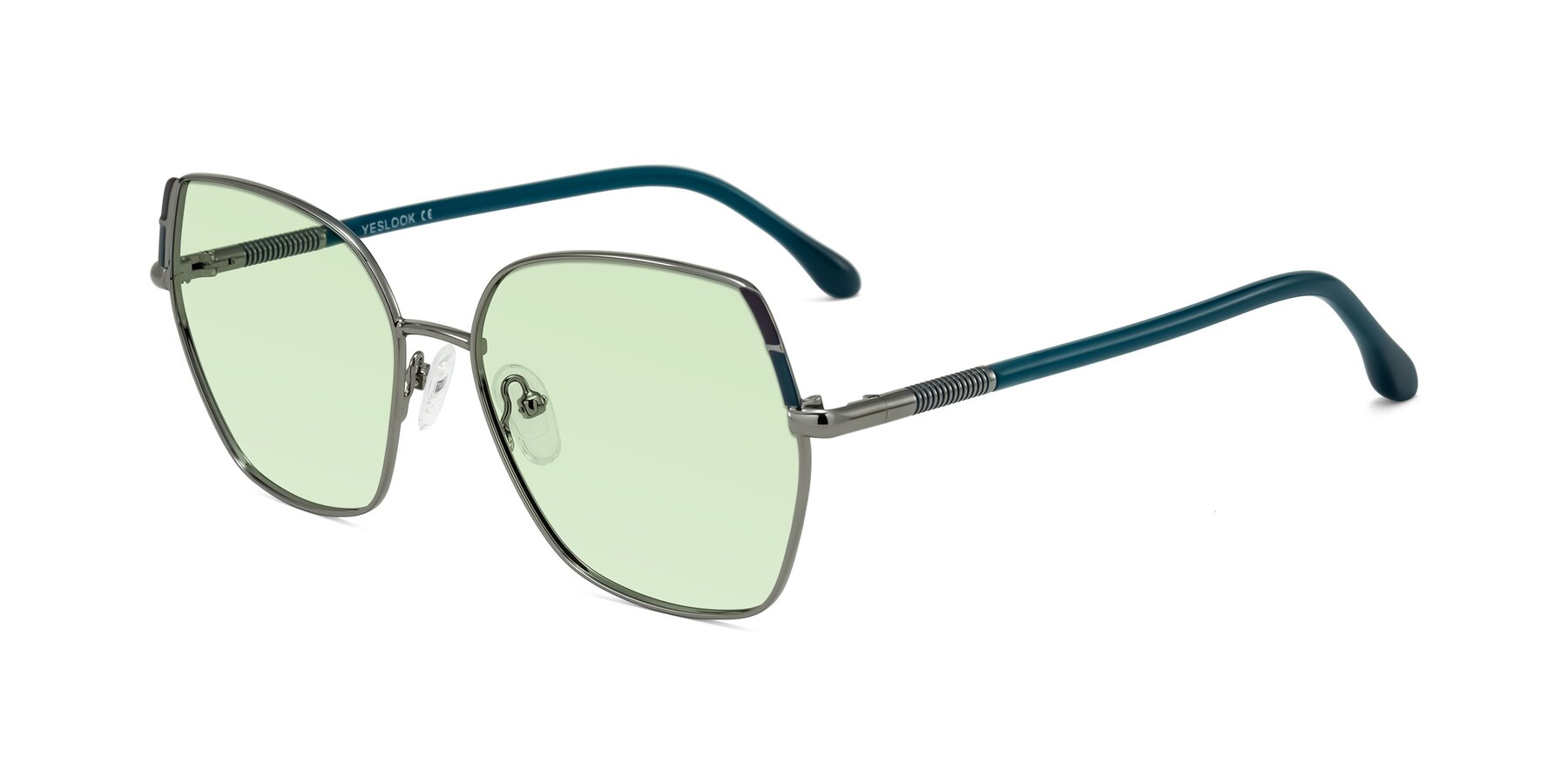 Angle of Suarie in Gunmetal/Teal with Light Green Tinted Lenses
