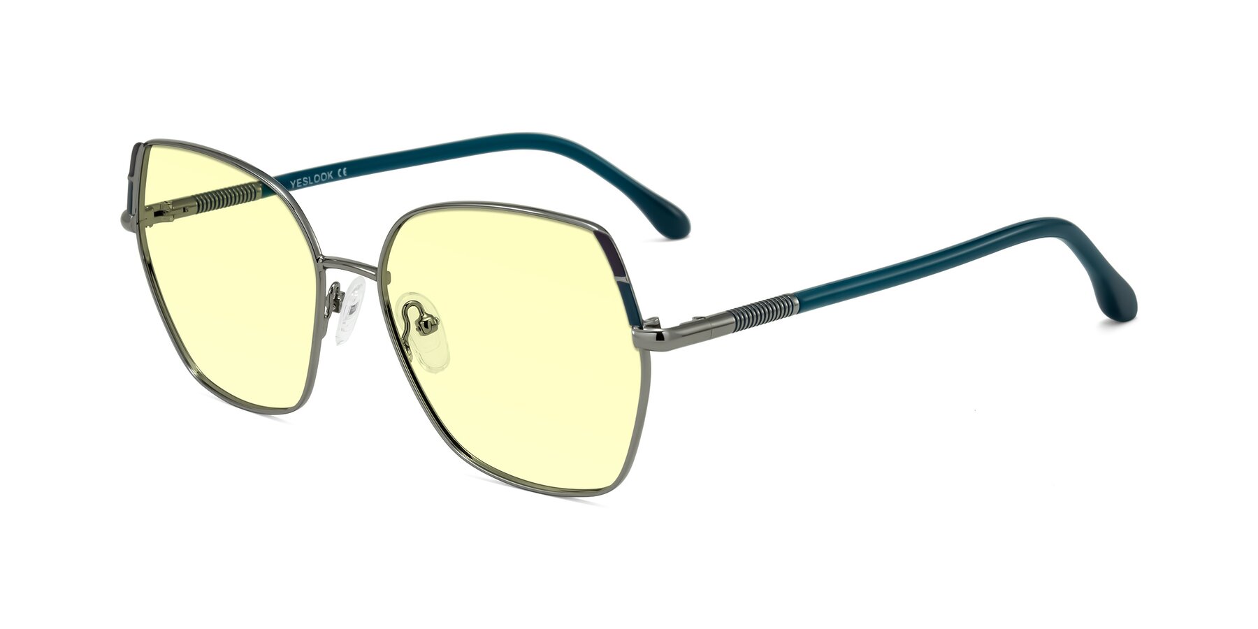 Angle of Suarie in Gunmetal/Teal with Light Yellow Tinted Lenses