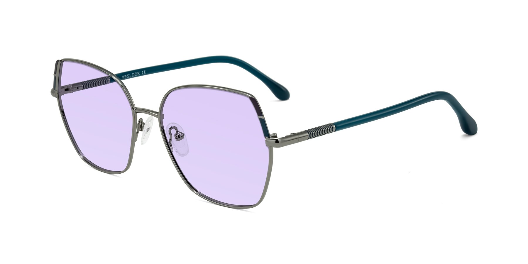 Angle of Suarie in Gunmetal/Teal with Light Purple Tinted Lenses