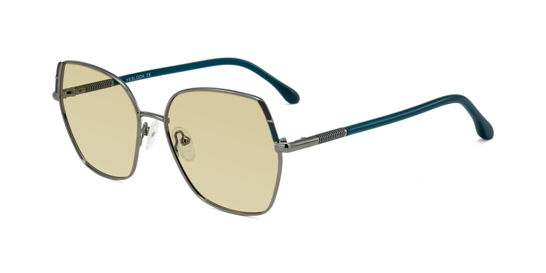Angle of Suarie in Gunmetal/Teal with Light Champagne Tinted Lenses
