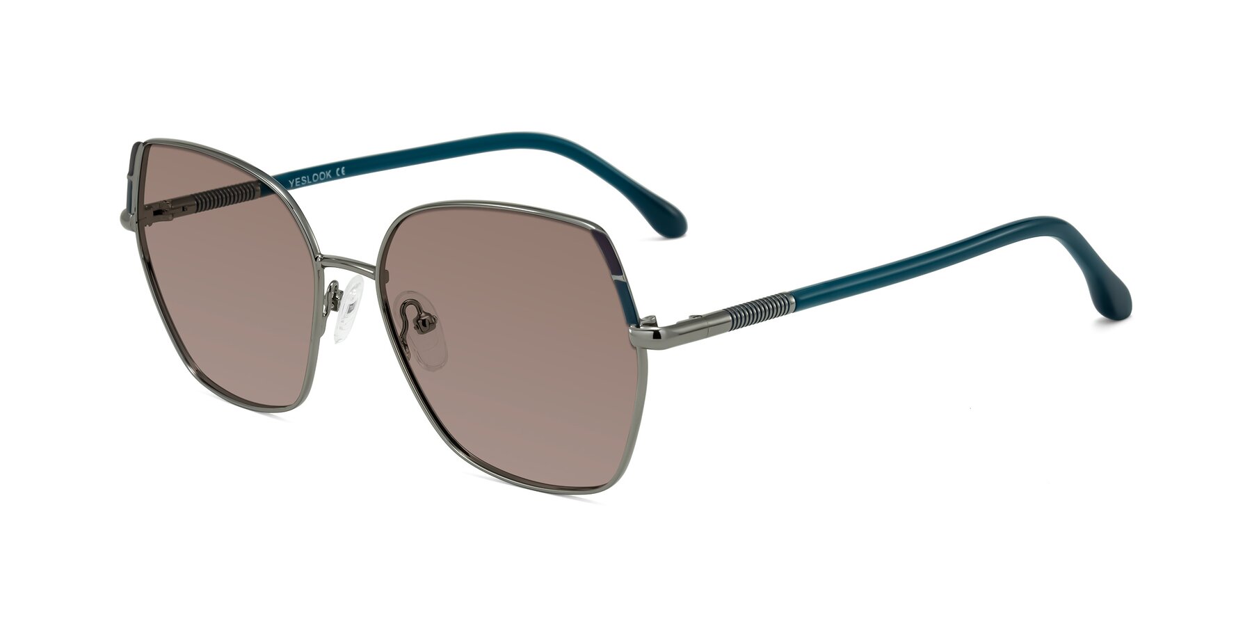 Angle of Suarie in Gunmetal/Teal with Medium Brown Tinted Lenses