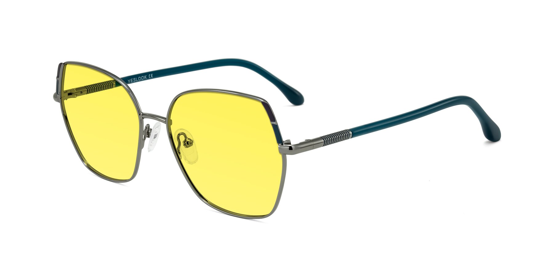 Angle of Suarie in Gunmetal/Teal with Medium Yellow Tinted Lenses
