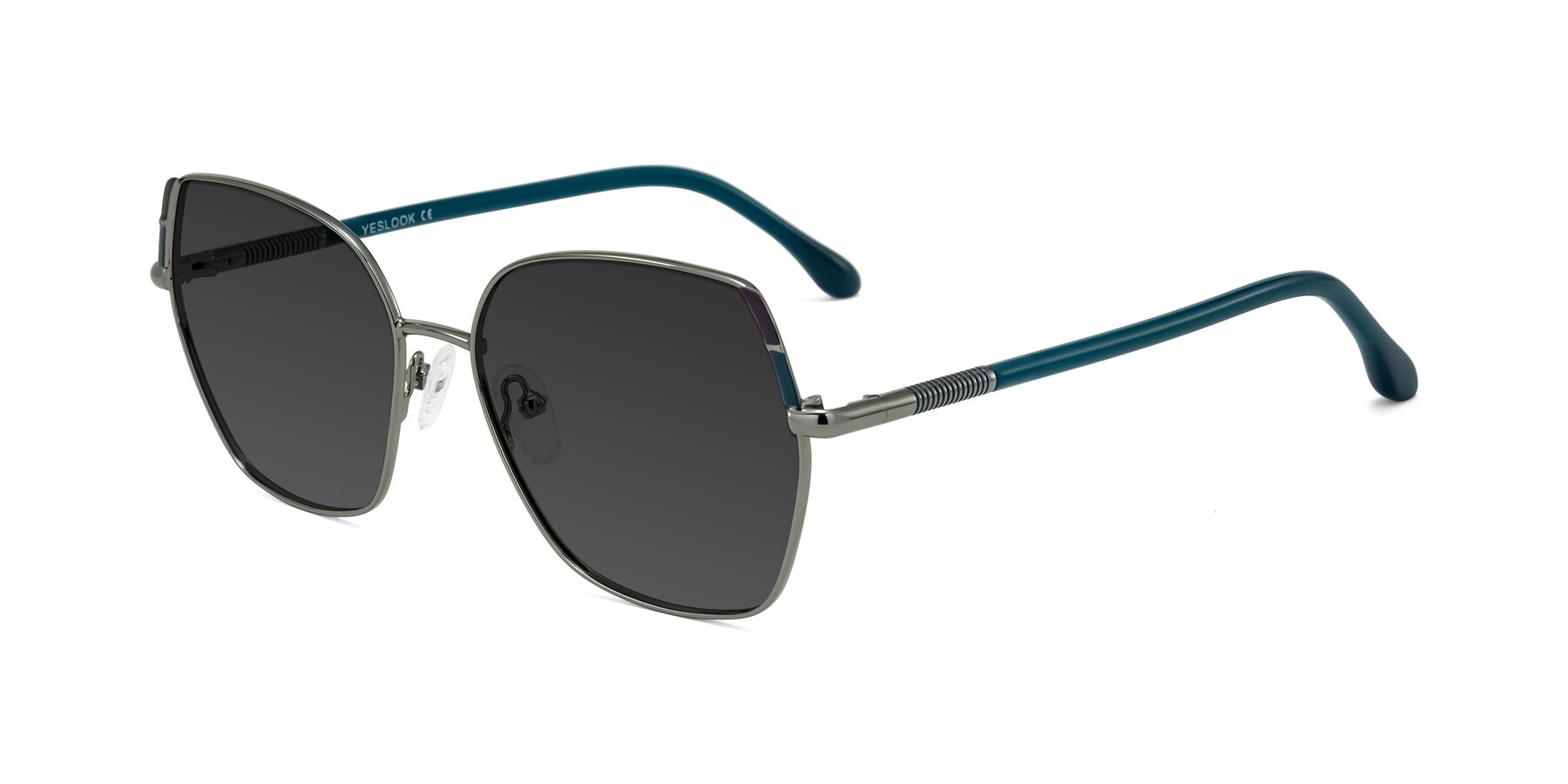 Angle of Suarie in Gunmetal/Teal with Gray Tinted Lenses