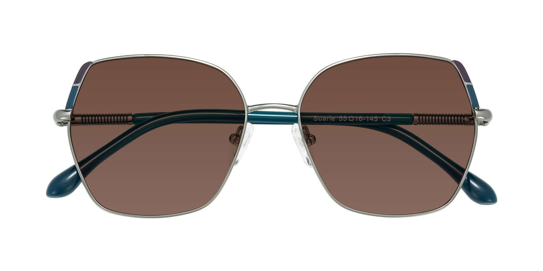 Folded Front of Suarie in Gunmetal/Teal with Brown Tinted Lenses