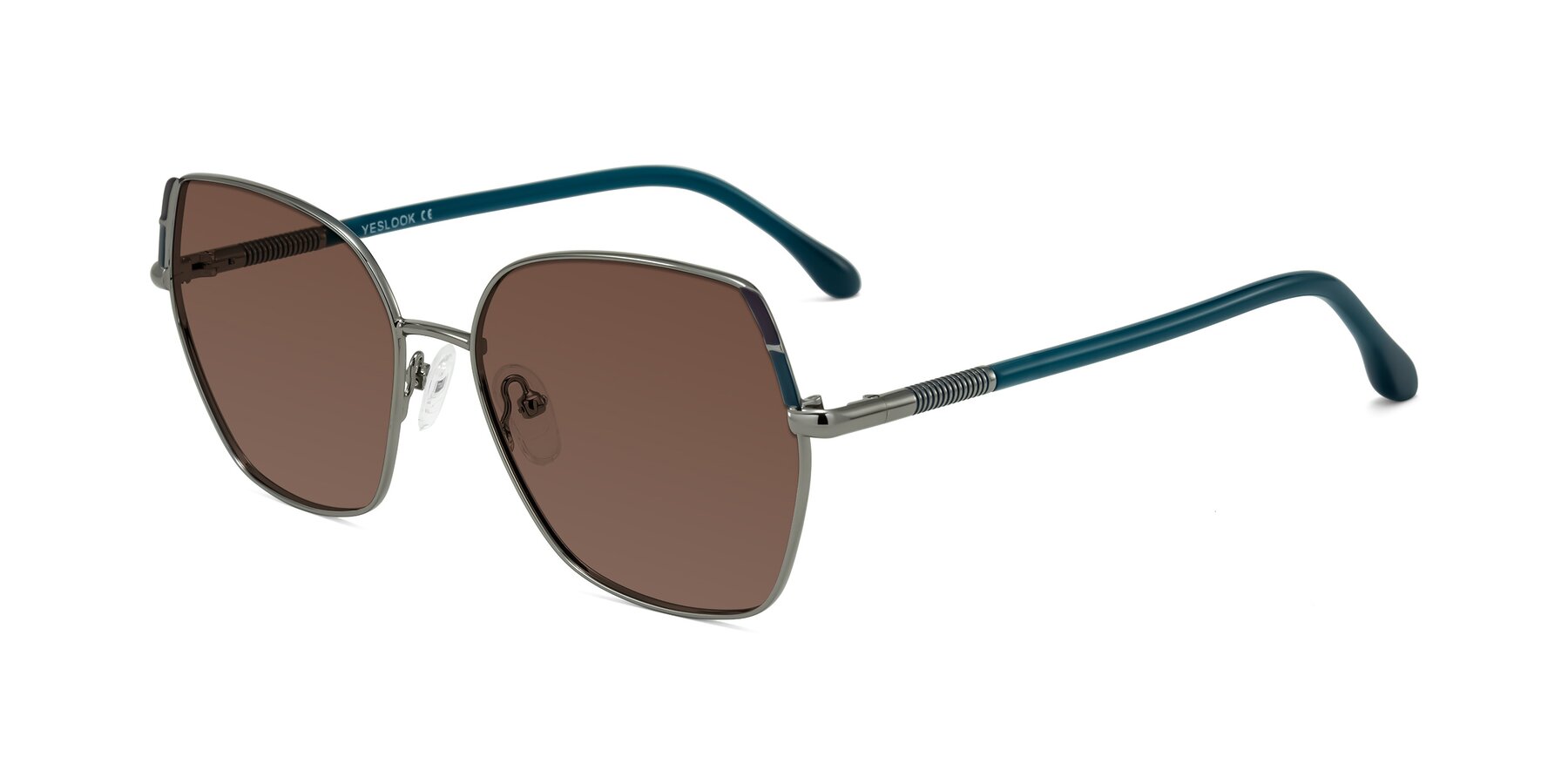 Angle of Suarie in Gunmetal/Teal with Brown Tinted Lenses
