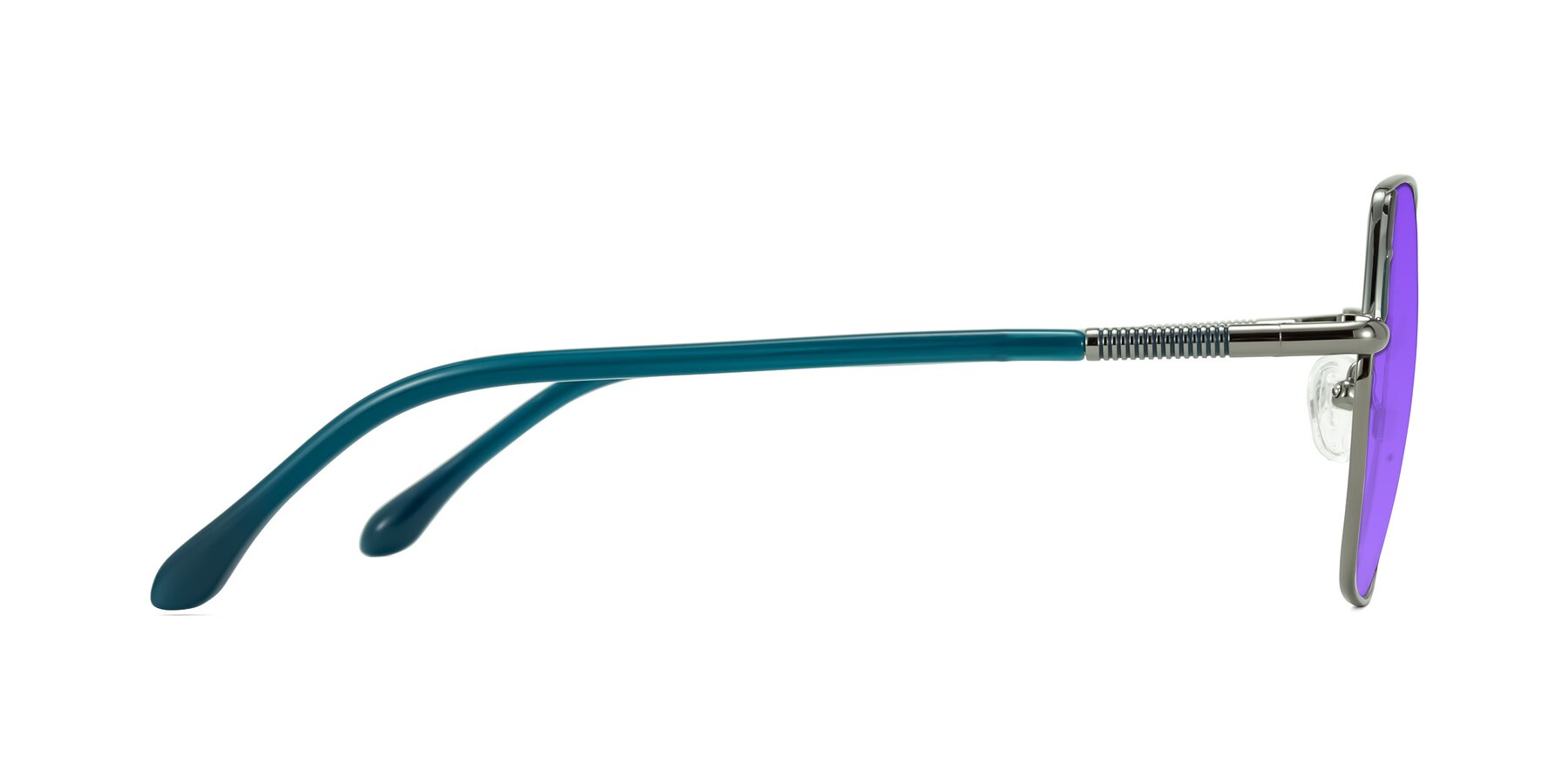 Side of Suarie in Gunmetal/Teal with Purple Tinted Lenses