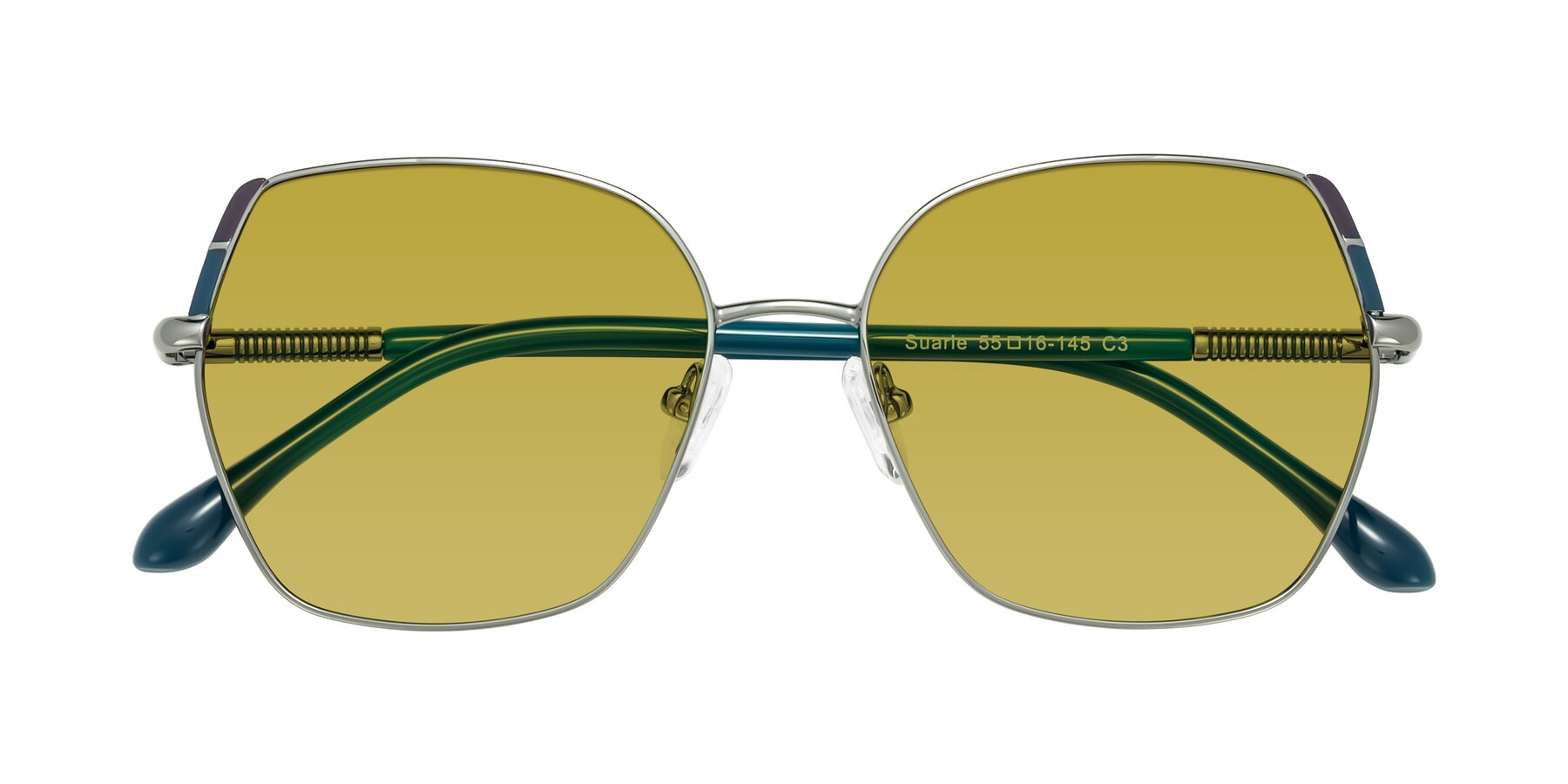 Folded Front of Suarie in Gunmetal/Teal with Champagne Tinted Lenses