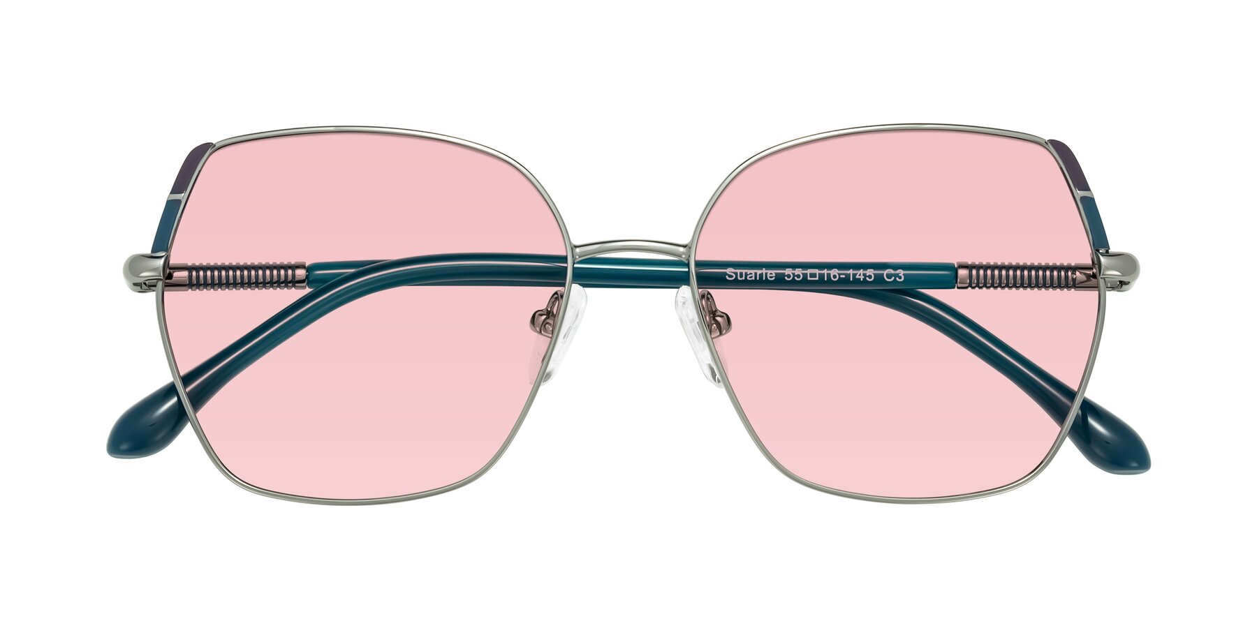 Folded Front of Suarie in Gunmetal/Teal with Light Garnet Tinted Lenses