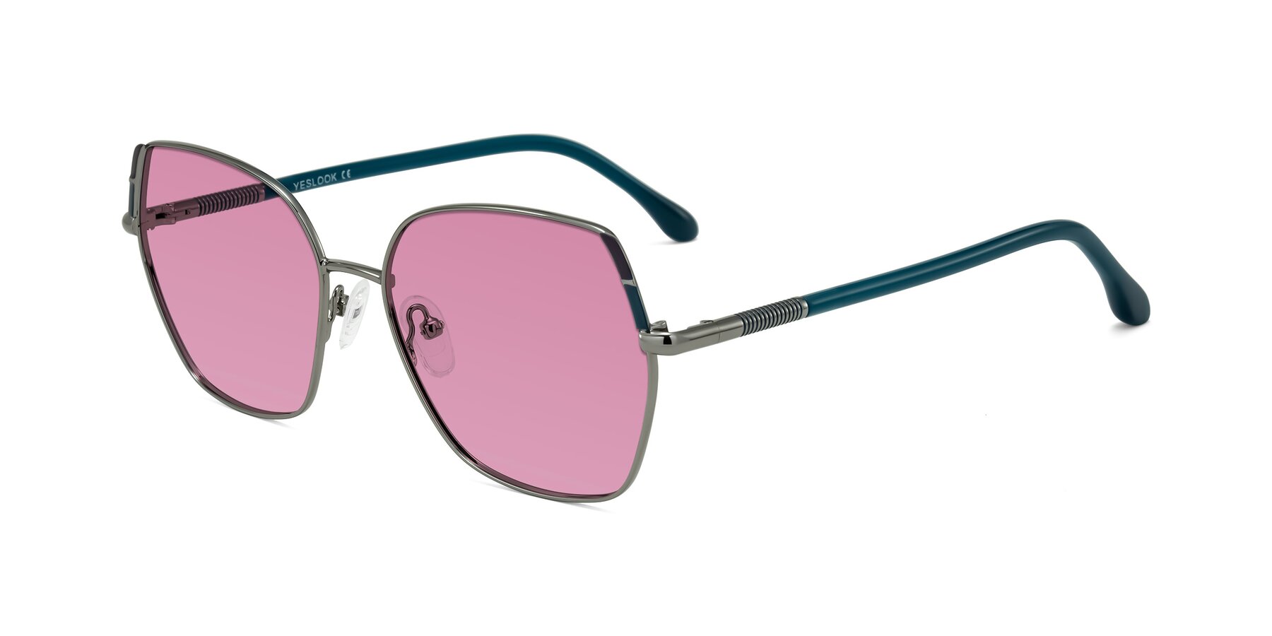 Angle of Suarie in Gunmetal/Teal with Medium Wine Tinted Lenses