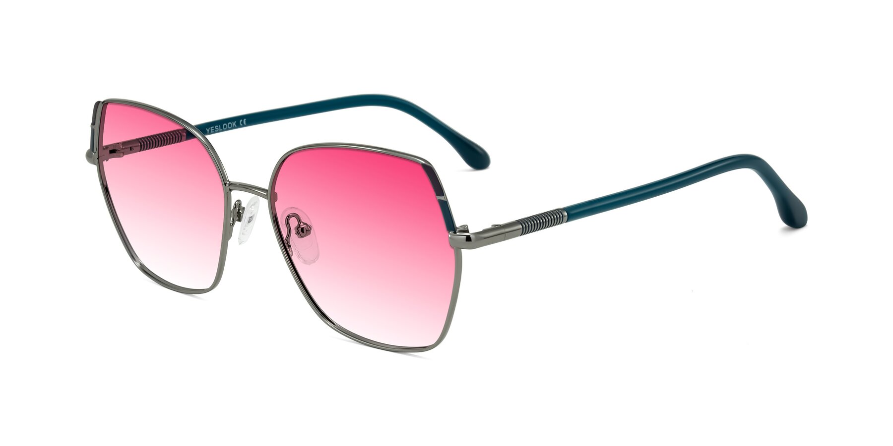 Angle of Suarie in Gunmetal/Teal with Pink Gradient Lenses