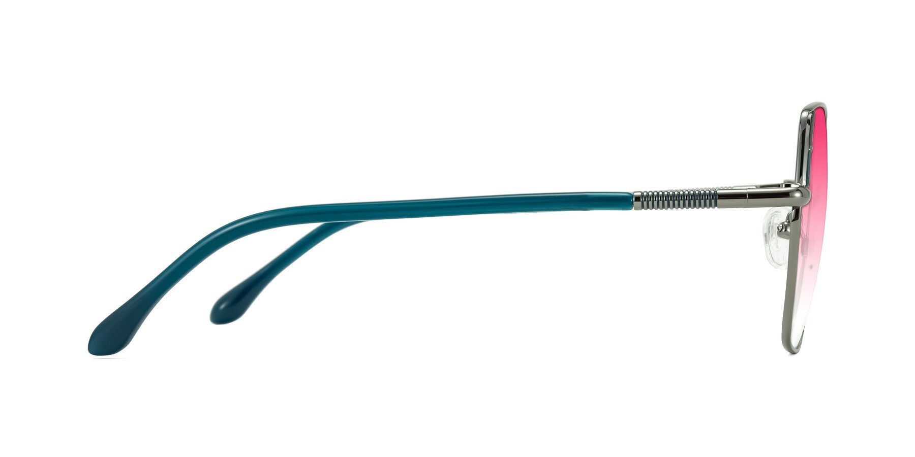 Side of Suarie in Gunmetal/Teal with Pink Gradient Lenses
