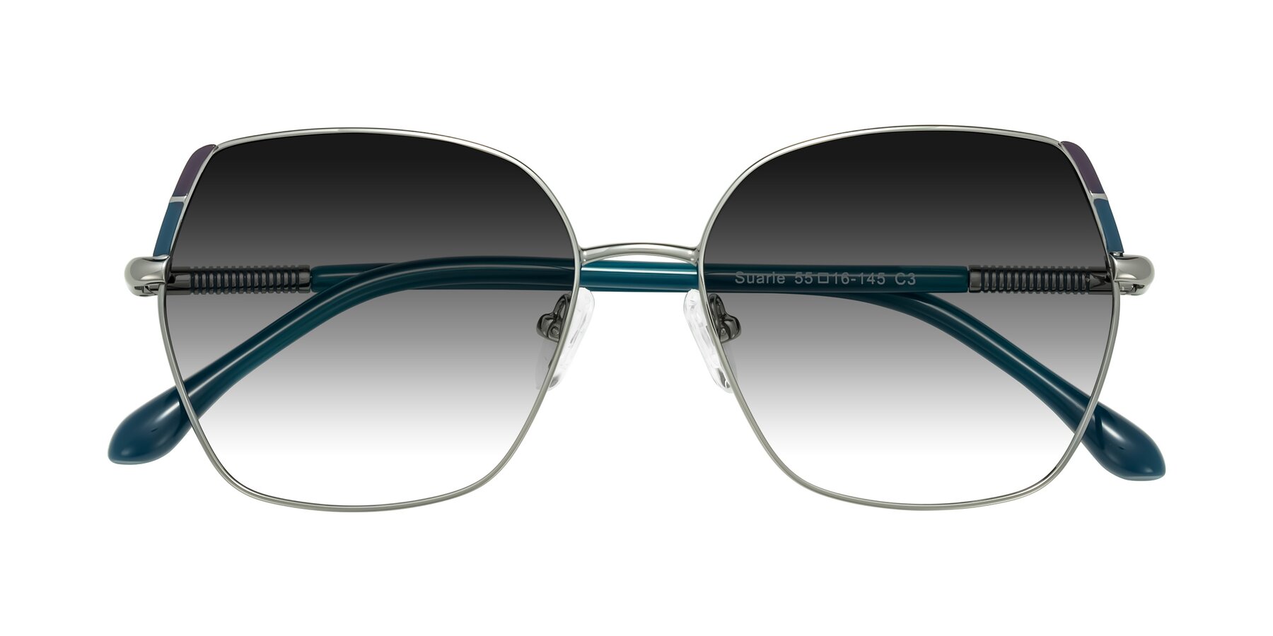Folded Front of Suarie in Gunmetal/Teal with Gray Gradient Lenses