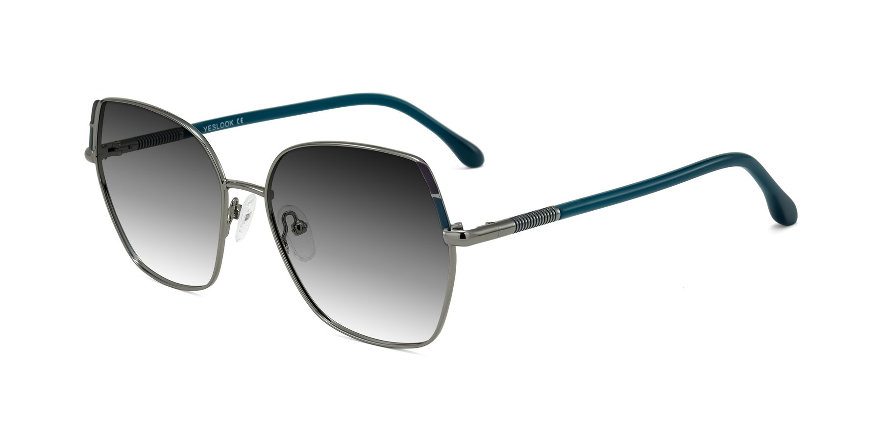 Angle of Suarie in Gunmetal/Teal with Gray Gradient Lenses