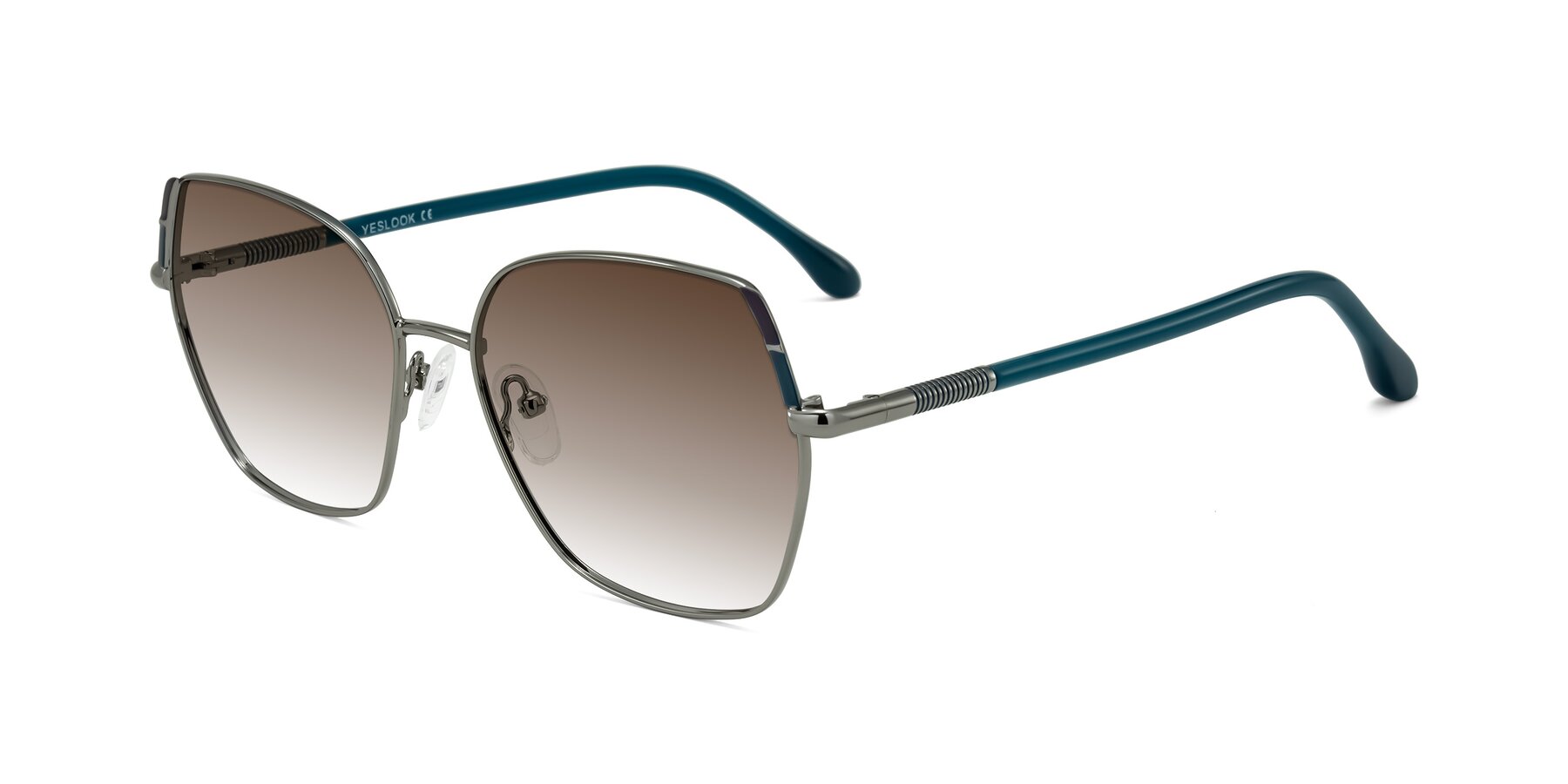 Angle of Suarie in Gunmetal/Teal with Brown Gradient Lenses