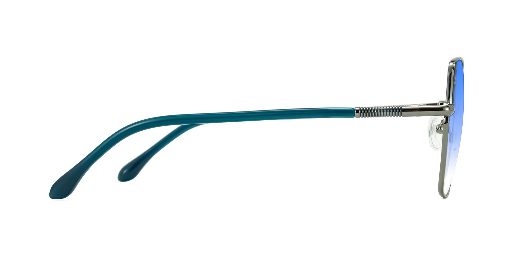 Side of Suarie in Gunmetal/Teal with Blue Gradient Lenses