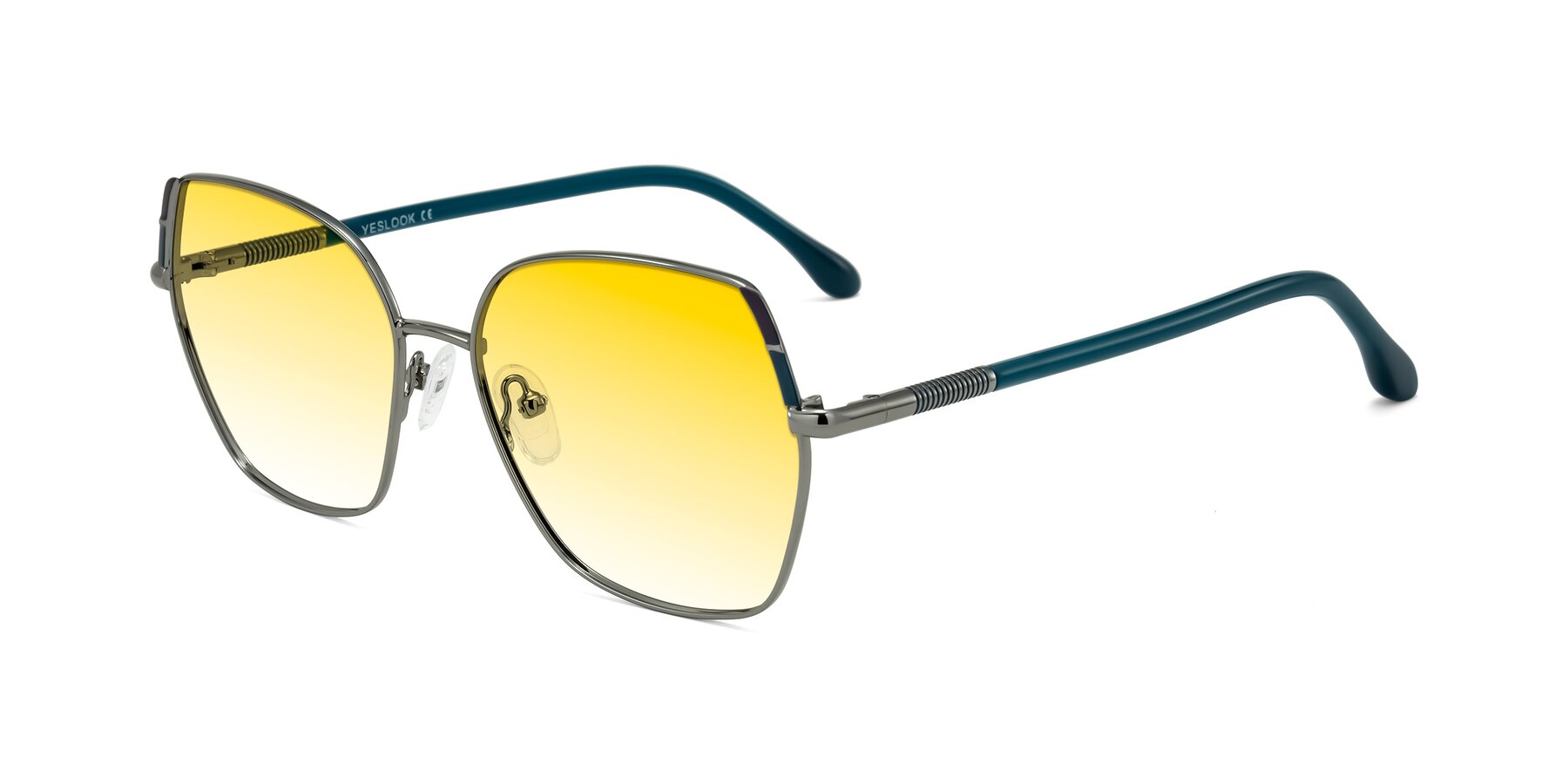 Angle of Suarie in Gunmetal/Teal with Yellow Gradient Lenses