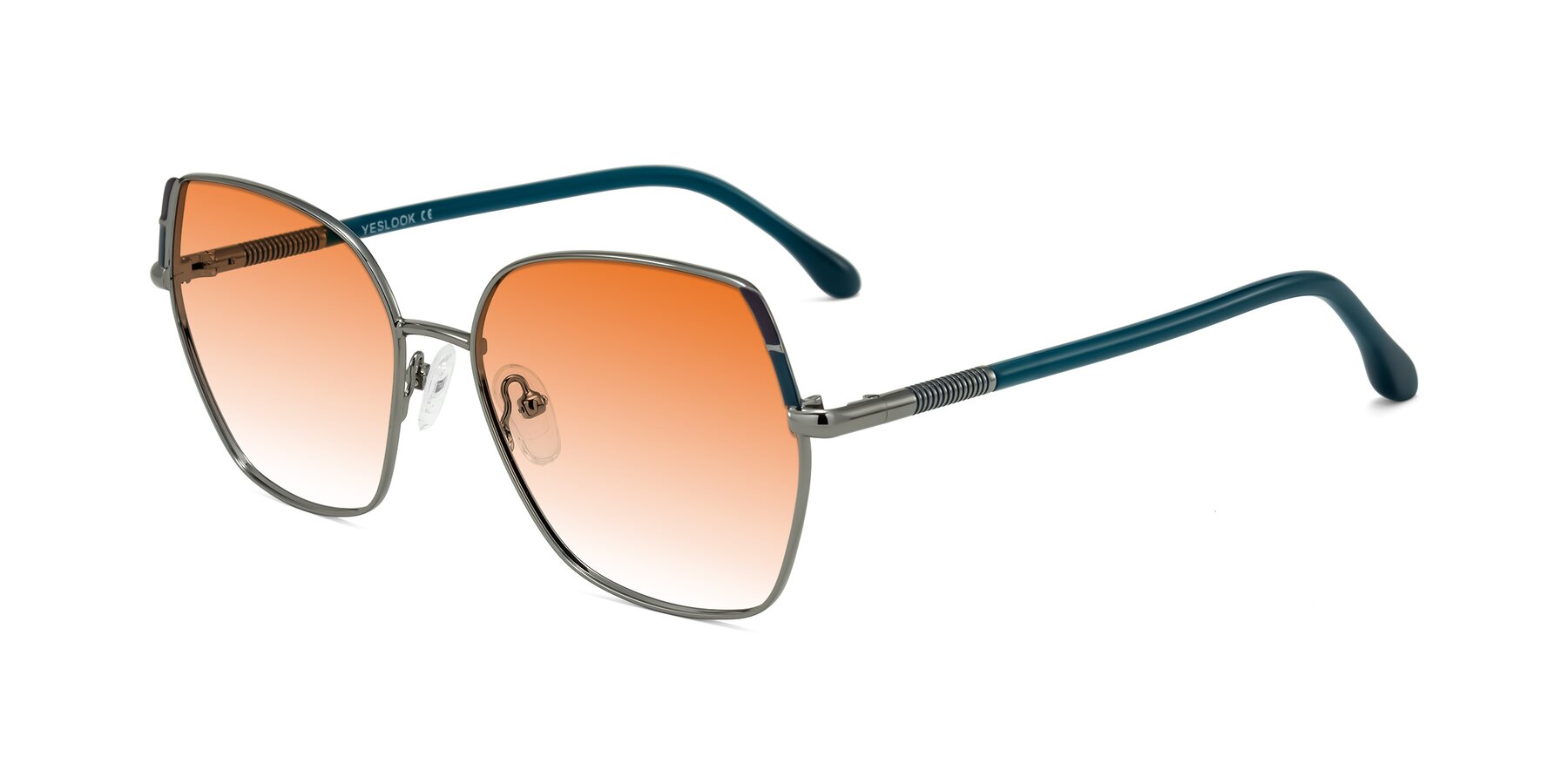 Angle of Suarie in Gunmetal/Teal with Orange Gradient Lenses