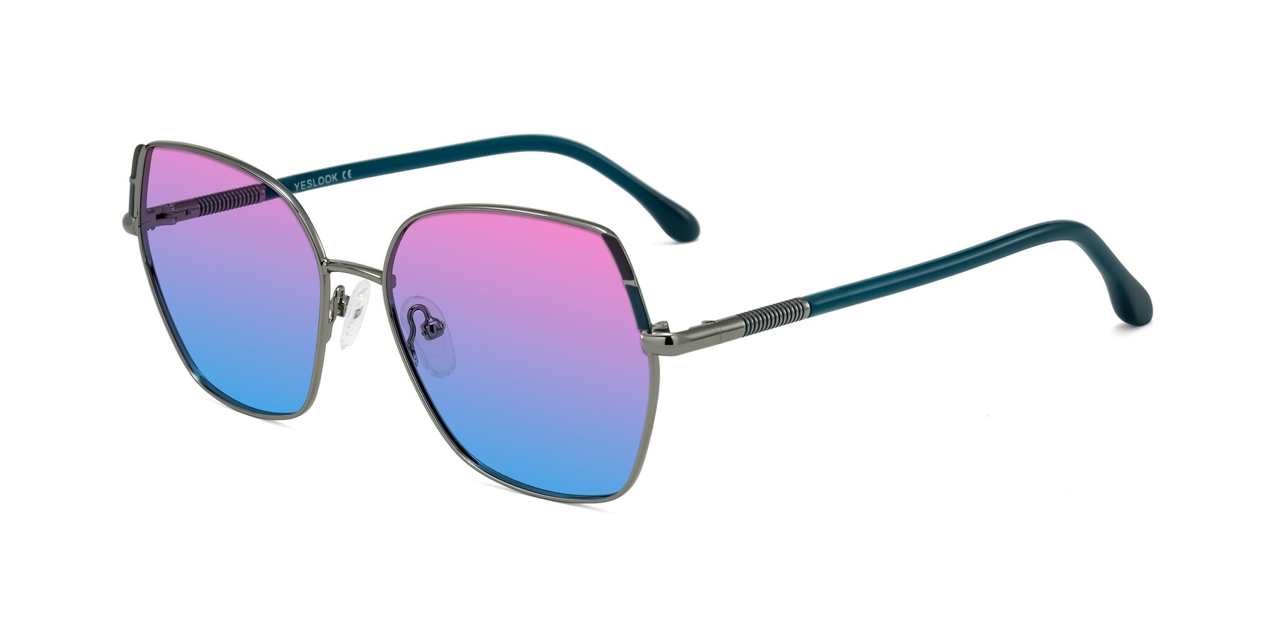 Angle of Suarie in Gunmetal/Teal with Pink / Blue Gradient Lenses