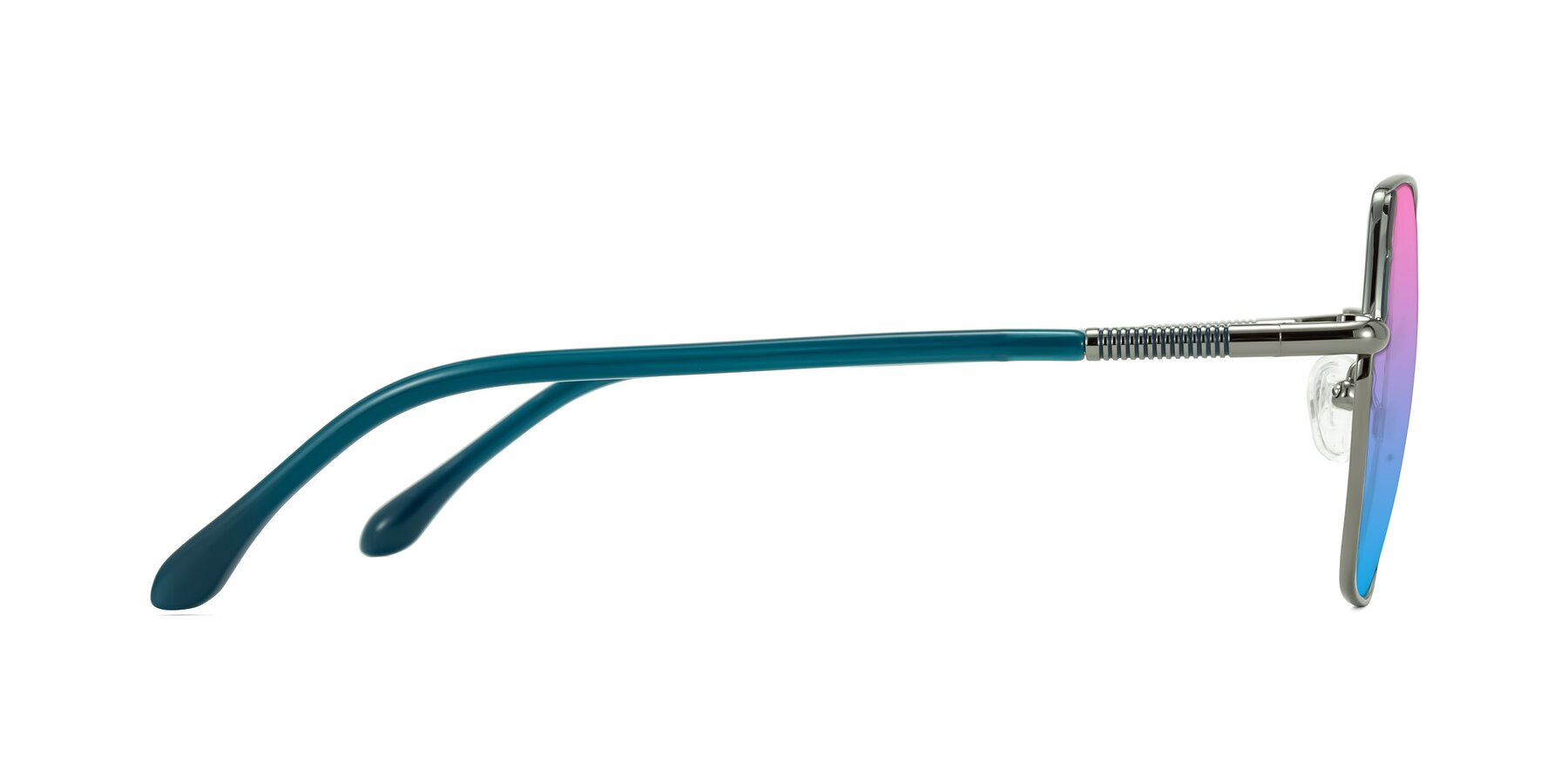Side of Suarie in Gunmetal/Teal with Pink / Blue Gradient Lenses