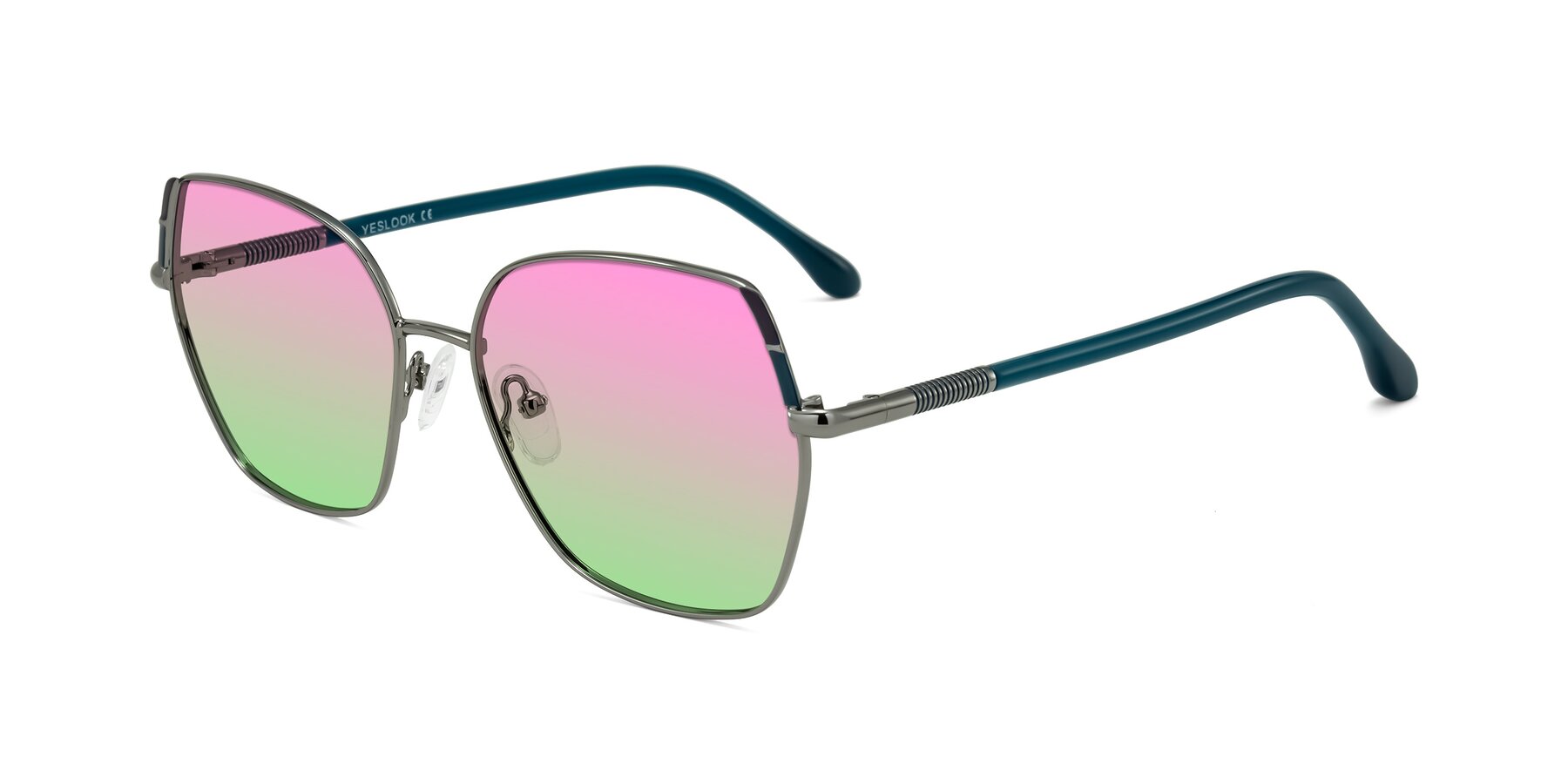 Angle of Suarie in Gunmetal/Teal with Pink / Green Gradient Lenses