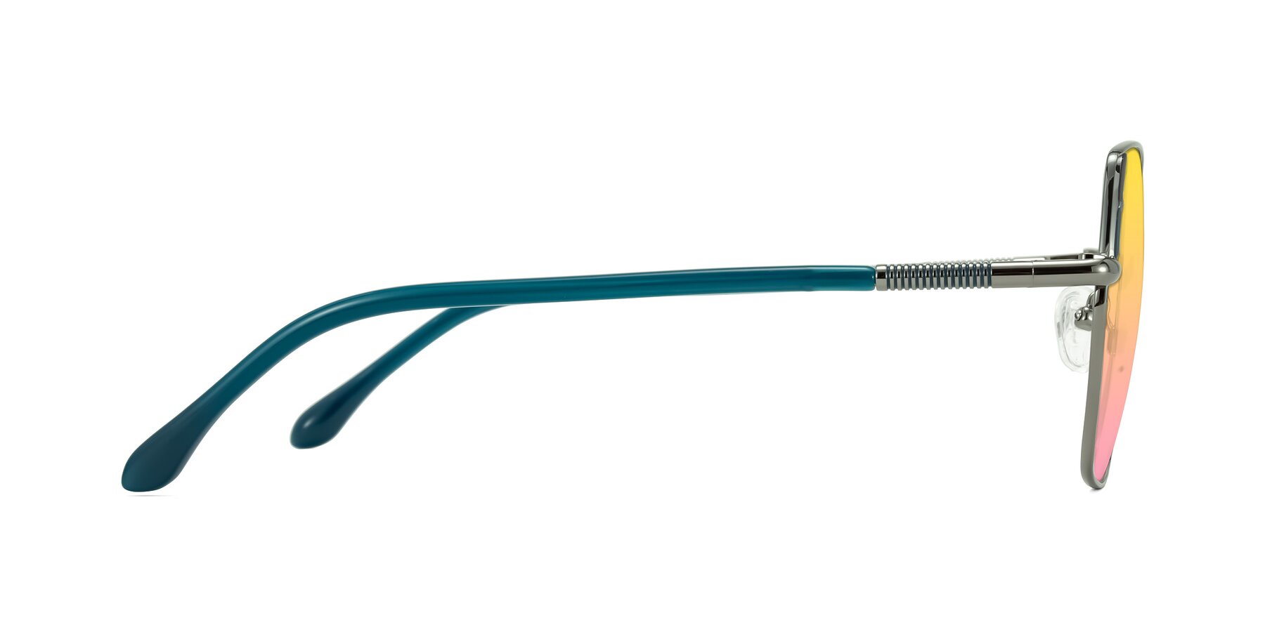 Side of Suarie in Gunmetal/Teal with Yellow / Pink Gradient Lenses