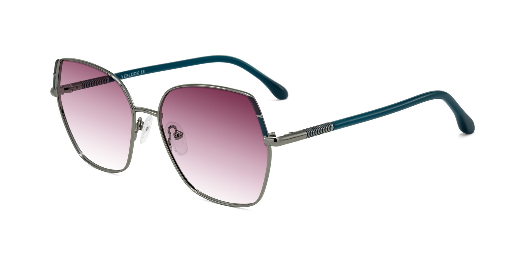 Angle of Suarie in Gunmetal/Teal with Wine Gradient Lenses