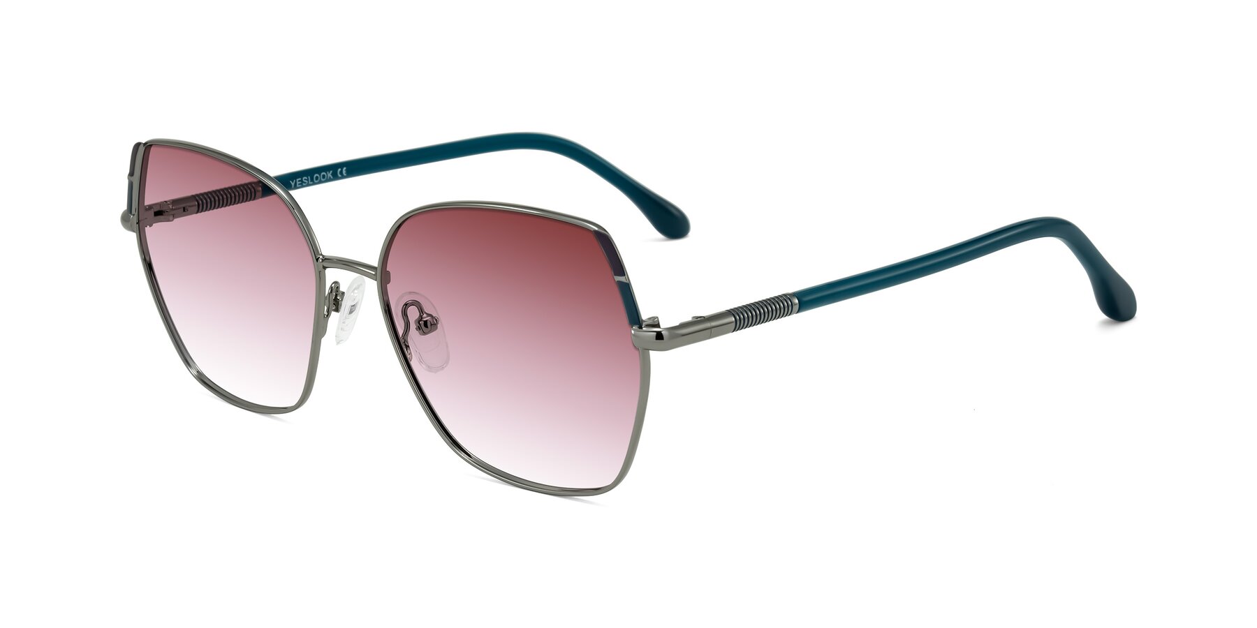 Angle of Suarie in Gunmetal/Teal with Garnet Gradient Lenses