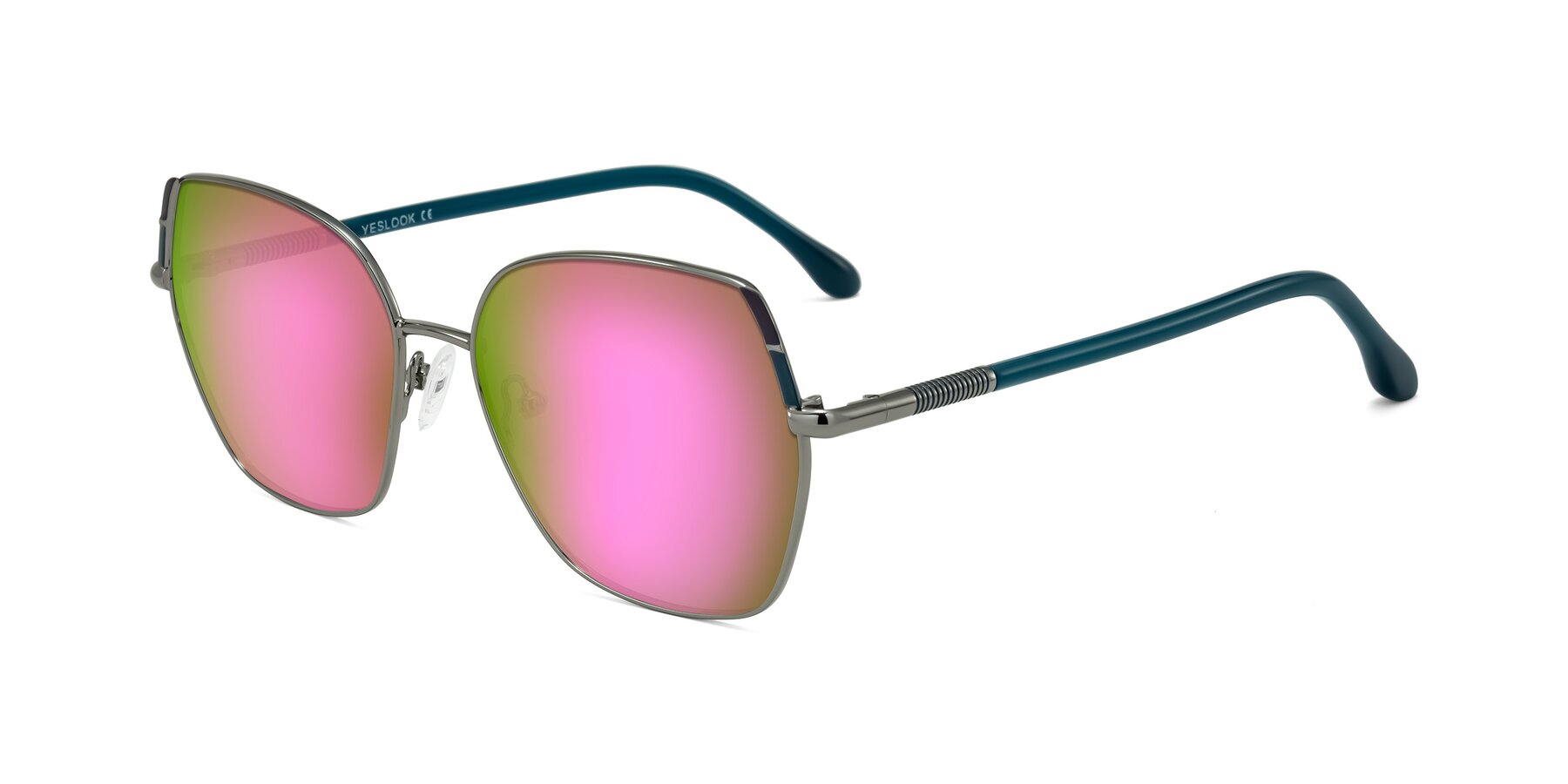 Angle of Suarie in Gunmetal/Teal with Pink Mirrored Lenses