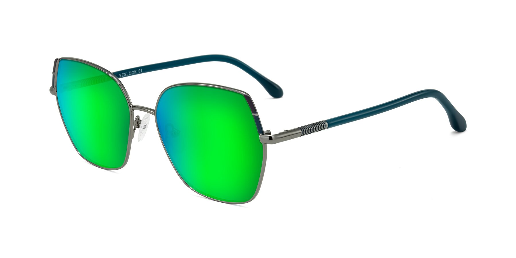 Angle of Suarie in Gunmetal/Teal with Green Mirrored Lenses