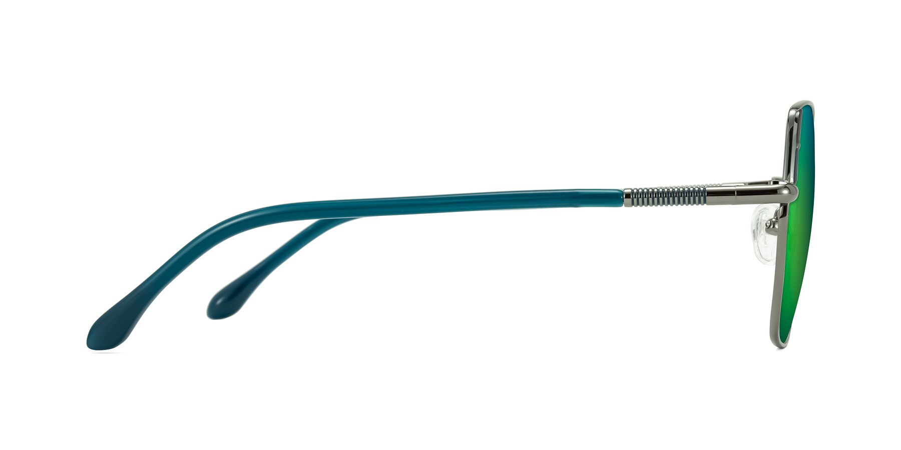 Side of Suarie in Gunmetal/Teal with Green Mirrored Lenses