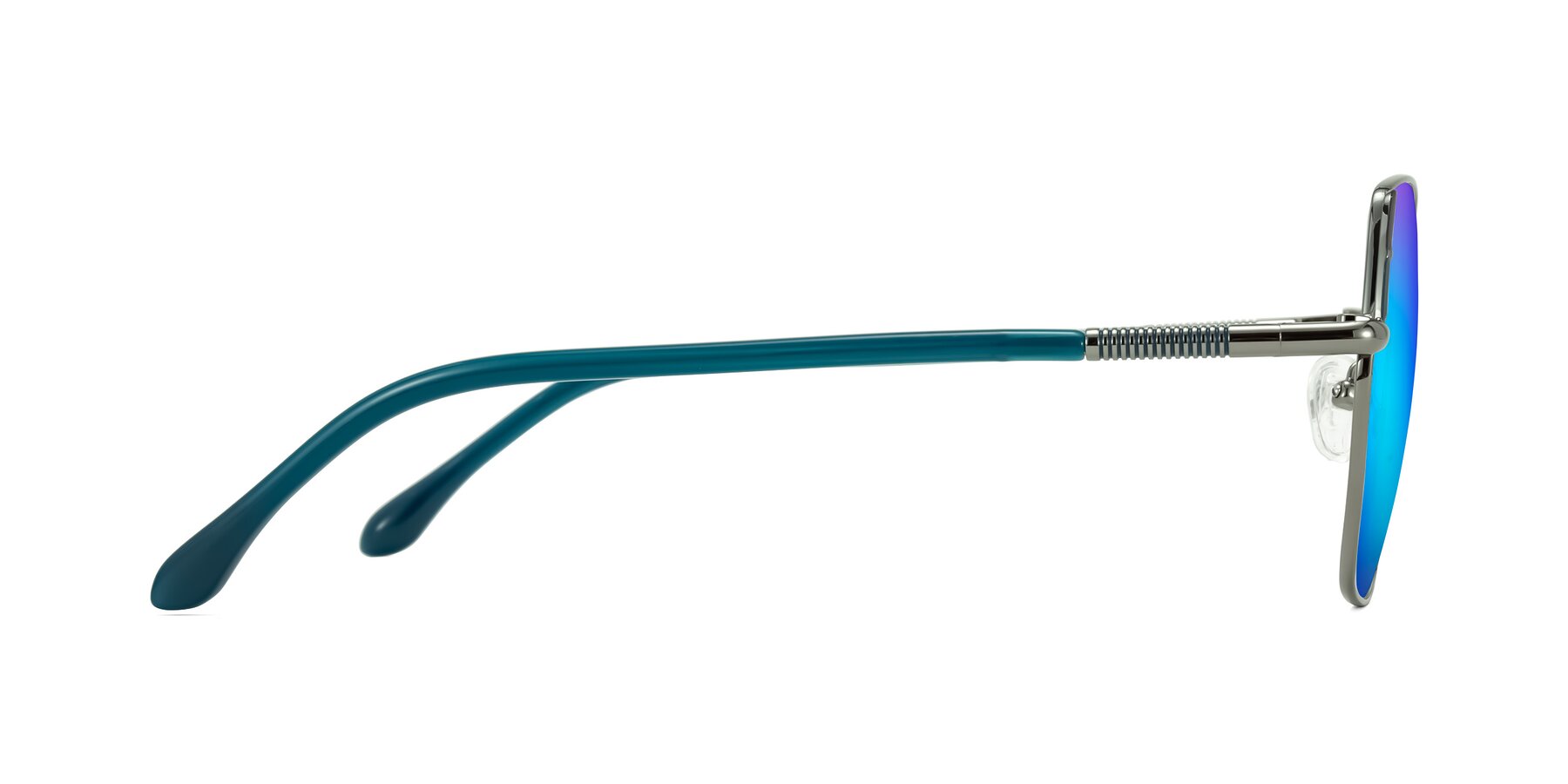 Side of Suarie in Gunmetal/Teal with Blue Mirrored Lenses