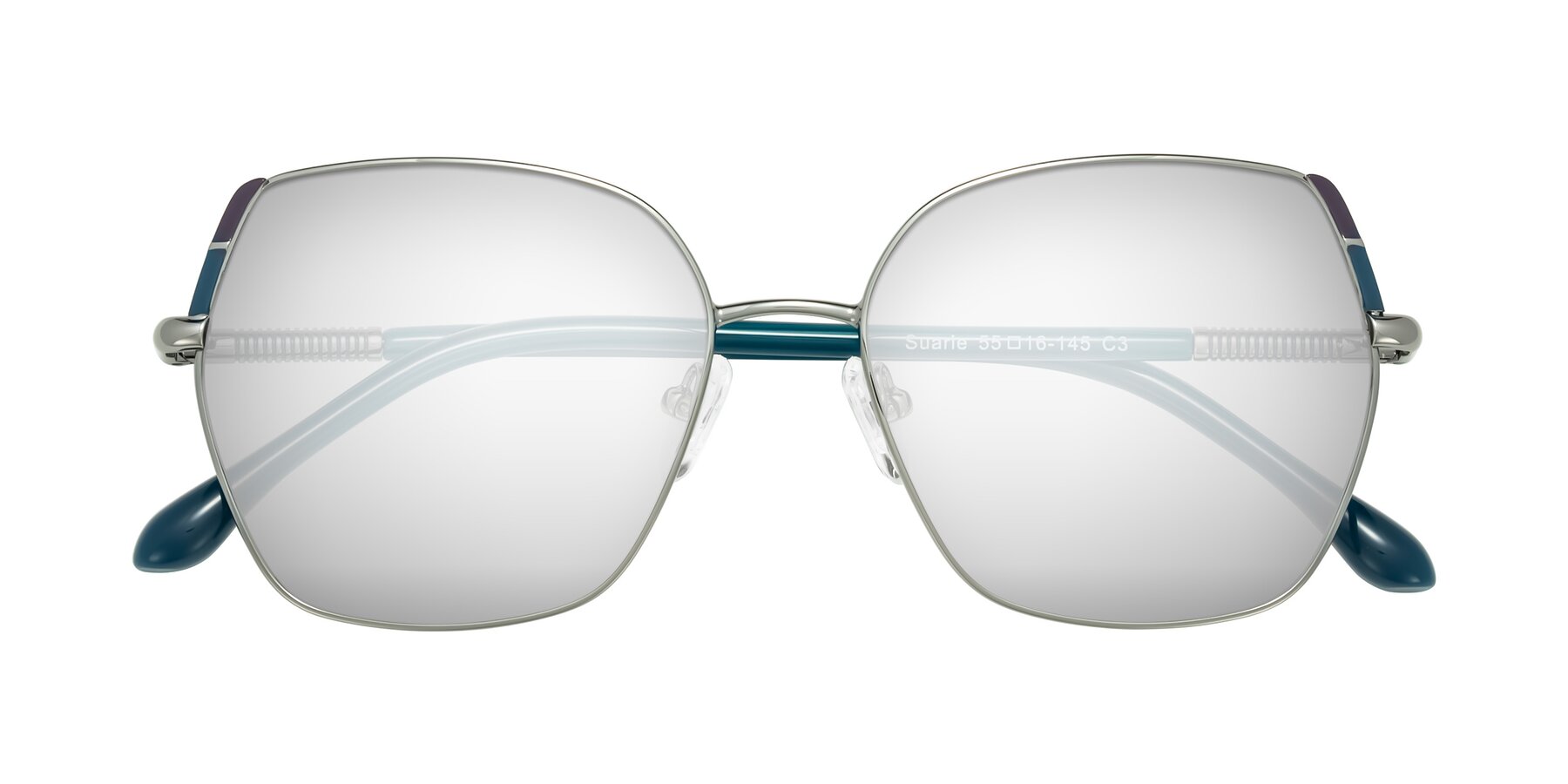 Folded Front of Suarie in Gunmetal/Teal with Silver Mirrored Lenses